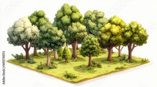 Explore Green Nature with Various Trees and Grassy Ground, and Tranquil Forest Concept