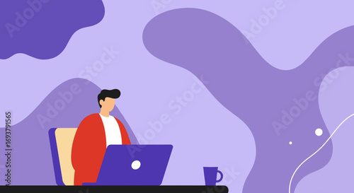 Professional man focused on his laptop, working productively from a modern home office. Ideal for concepts of remote work, technology, and online business.