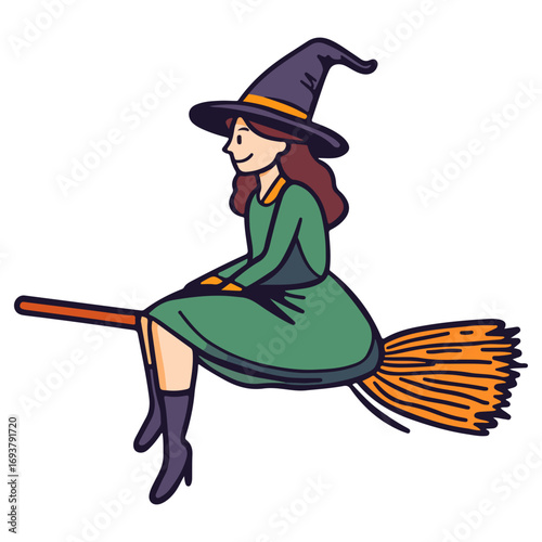 witch, costume, halloween, festival, vector, transparent background, wizard, evil, party, magic, gown, horror, october, witchcraft, witch sitting on a broom, flying