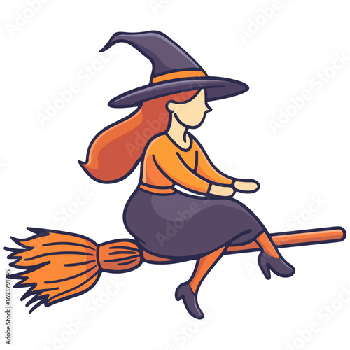 witch, costume, halloween, festival, vector, transparent background, wizard, evil, party, magic, gown, horror, october, witchcraft, witch sitting on a broom, flying