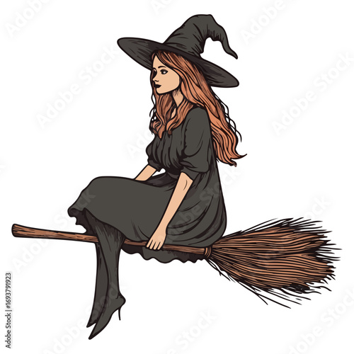 witch, costume, halloween, festival, vector, transparent background, wizard, evil, party, magic, gown, horror, october, witchcraft, witch sitting on a broom, flying