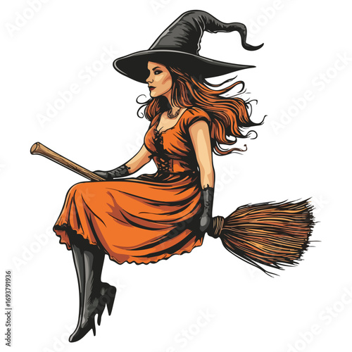 witch, costume, halloween, festival, vector, transparent background, wizard, evil, party, magic, gown, horror, october, witchcraft, witch sitting on a broom, flying