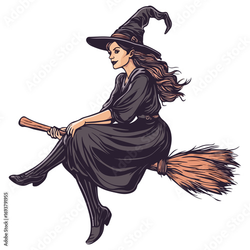witch, costume, halloween, festival, vector, transparent background, wizard, evil, party, magic, gown, horror, october, witchcraft, witch sitting on a broom, flying
