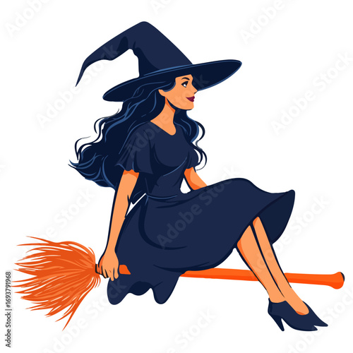 witch, costume, halloween, festival, vector, transparent background, wizard, evil, party, magic, gown, horror, october, witchcraft, witch sitting on a broom, flying