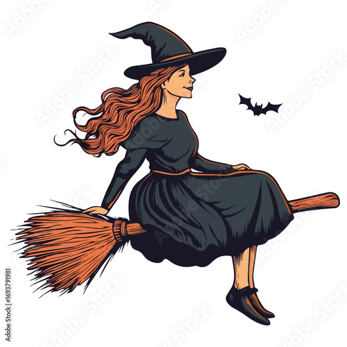 witch, costume, halloween, festival, vector, transparent background, wizard, evil, party, magic, gown, horror, october, witchcraft, witch sitting on a broom, flying