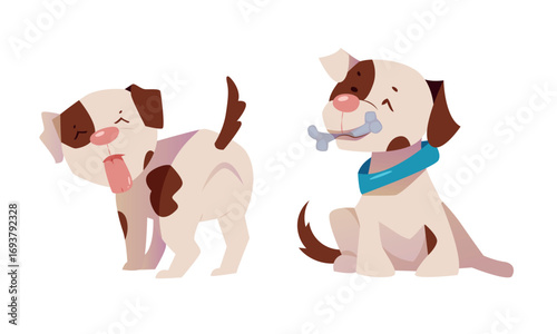 A group of cute cartoon dogs joyfully playing together and having so much fun with friends