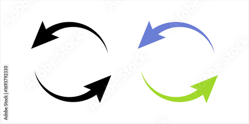 Circle arrow icon set. Symbol of reload, refresh, loading, recycle and repeat. Interconnecting round arrow vector icons set. Work in progress sign. One, two, three, four, five, six arrow in the loop.	