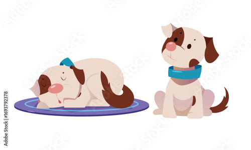 Adorable Cartoon Dogs Joyfully Playing, Relaxing, and Enjoying Each Others Company Together