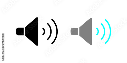 Speaker Icon set. vector illustration, Volume control sign, Audio icon, Media player buttons icon set isolated, mute symbol, Silent sign, Low volume, Maximum Volume symbol, No volume.	