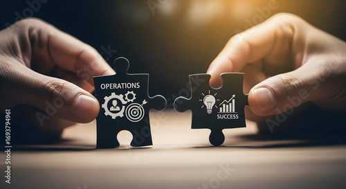 Seamlessly connect operations and success with this symbolic puzzle piece pairing for business growth and strategy