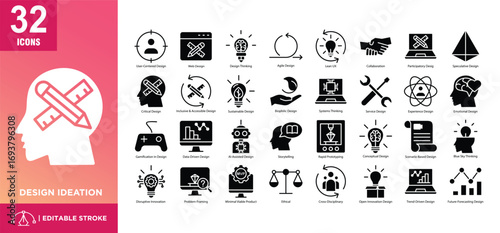  Design Ideation glyph icon set