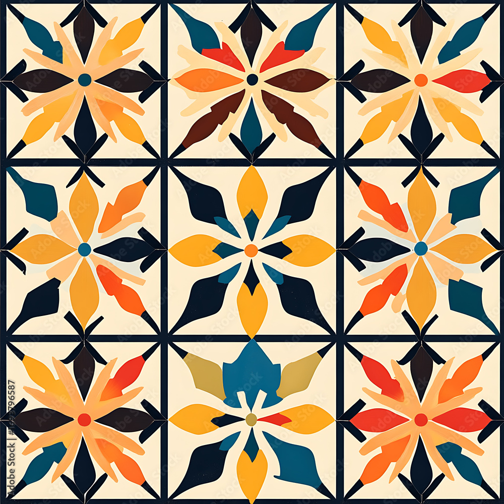 Seamless tile patterns combining cultural, modern, and botanical inspirations for commercial vector. Seamless tile patterns combining cultural, modern, and botanical inspirations for commercial vector.