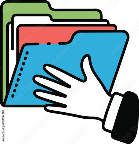 Hand holding colorful file folders representing organization and efficient data management