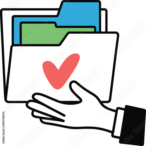 Hand holding file folder with a checkmark, symbolizing success and approval in business