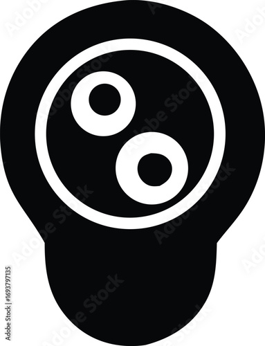 Stylized yin yang symbol with two circles inside a head silhouette concept art design element