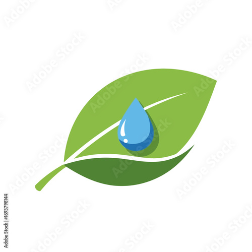 Eco-Friendly Leaf and Water Droplet Symbology Clip Art Environmental Concept