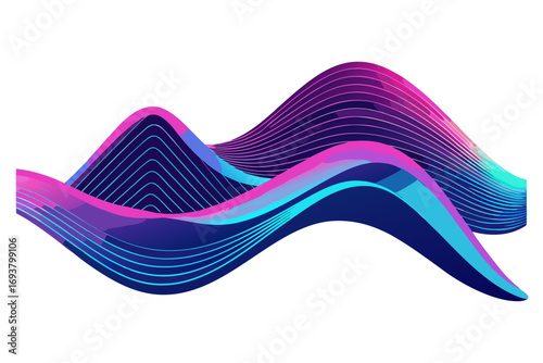 A stunning abstract digital background featuring vibrant gradient light waves in purple, blue, orange, and pink tones. Vertical glowing lines create a modern futuristic effect, perfect for use in tech
