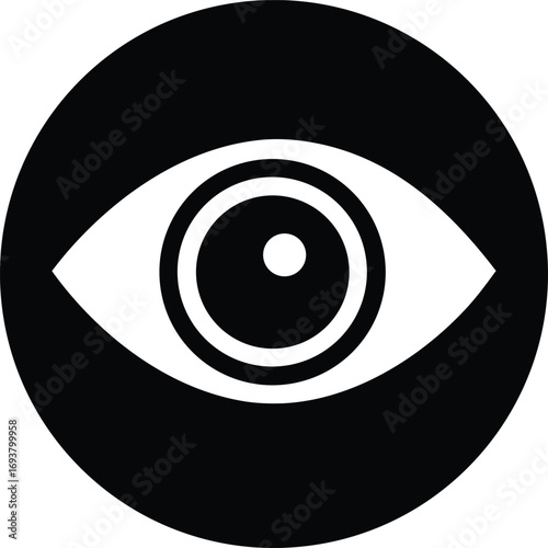 Modern eye icon inside a circle representing vision focus and observation graphic symbol