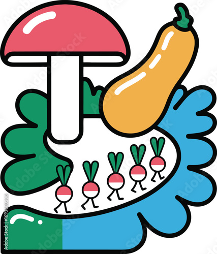 Playful coon vegetables, perfect for food blogs, kids' content, and healthy life branding
