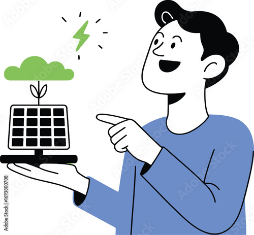 Enthusiastic person presenting renewable energy and sustainable solar power solutions