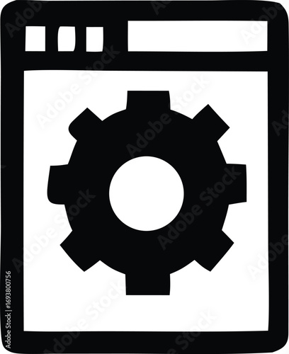 Simple digital gear icon representing website settings configuration and technical setup for online services