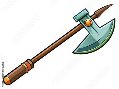 A high-quality vector illustration of a farming hoe with steel blade, isolated on a white background
