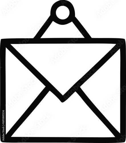 Simple hand-drawn envelope icon with loop for hanging communication message delivery mail symbol graphic art