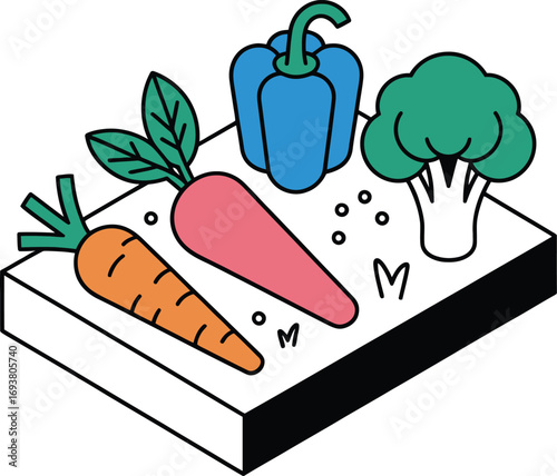 Vibrant fresh vegetables arranged istically on a clean modern surface for healthy eating