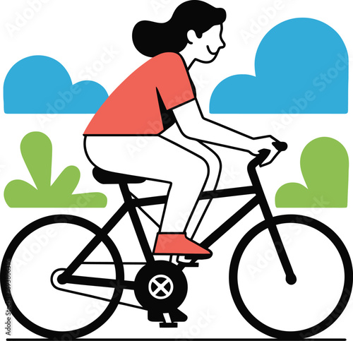 Joyful woman cycling outdoors amidst vibrant nature, embracing healthy life