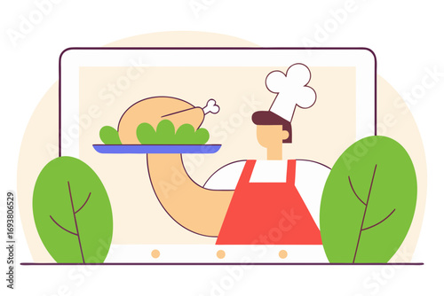 Chef presenting roasted chicken dish isolated on transparent background
