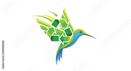 Vector art of ecofriendly hummingbird logo with recycling arrows, , symbolizing sustainability and environmental awareness