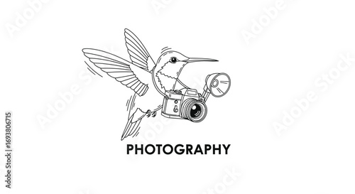 Vector art of hummingbird photographer logo concept, showcasing a bird carrying a camera for photography business