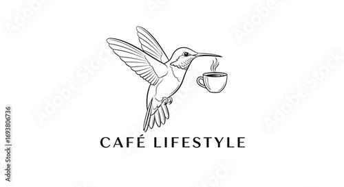 Vector art of hummingbird carrying coffee cup logo, a creative design for cafe lifestyle and beverage brands