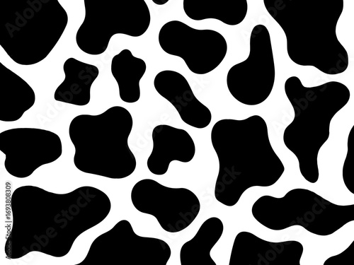 A seamless black and white cow print.