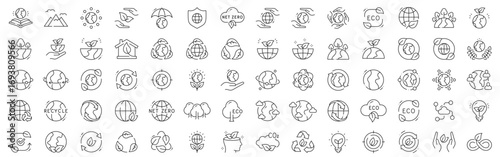 Line icon set featuring eco earth, sustainability, environment
