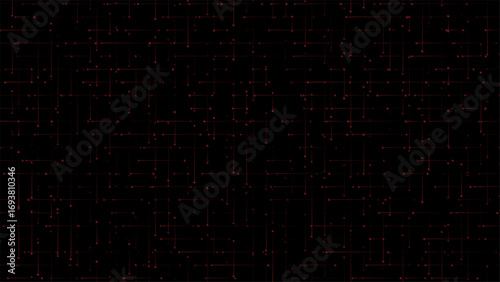 futuristic digital technology background with interconnected red dots and lines on black grid network abstract cyber design for modern science data and virtual communication concept