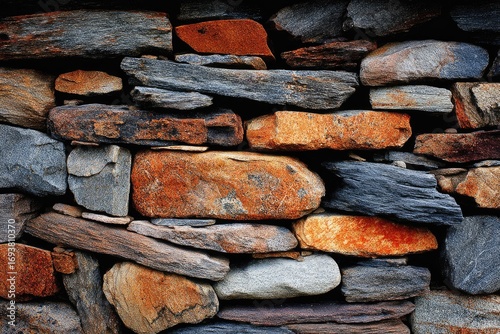 Rustic stone wall, varied colors and textures