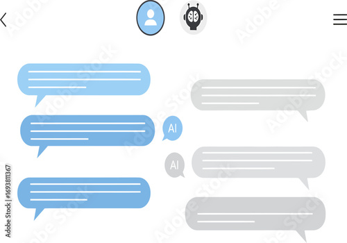 Modern user interface depicting a live chat conversation between a person and an AI chatbot for virtual assistance and support
