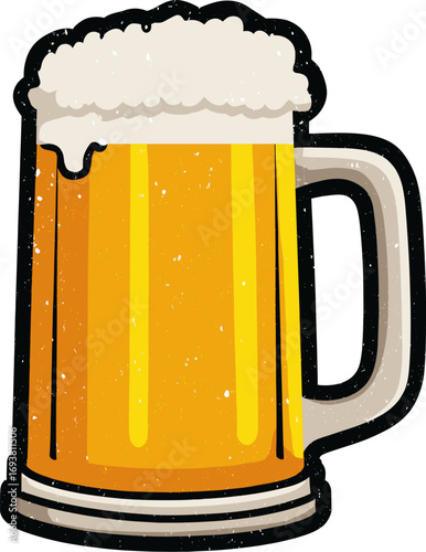 Beer mug filled with frothy lager, perfect for a casual gathering or festive celebration isolated on transparent background. Vector illustration.