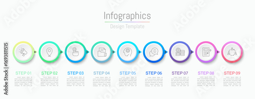 Infographic 9 options design elements for your business data. Vector Illustration.