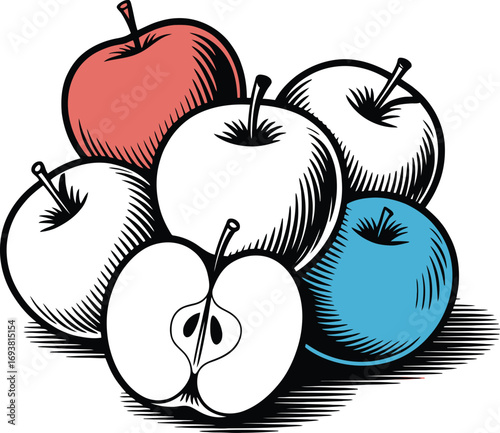 Vibrant istic apples collection, fresh fruit still life, healthy eating concept