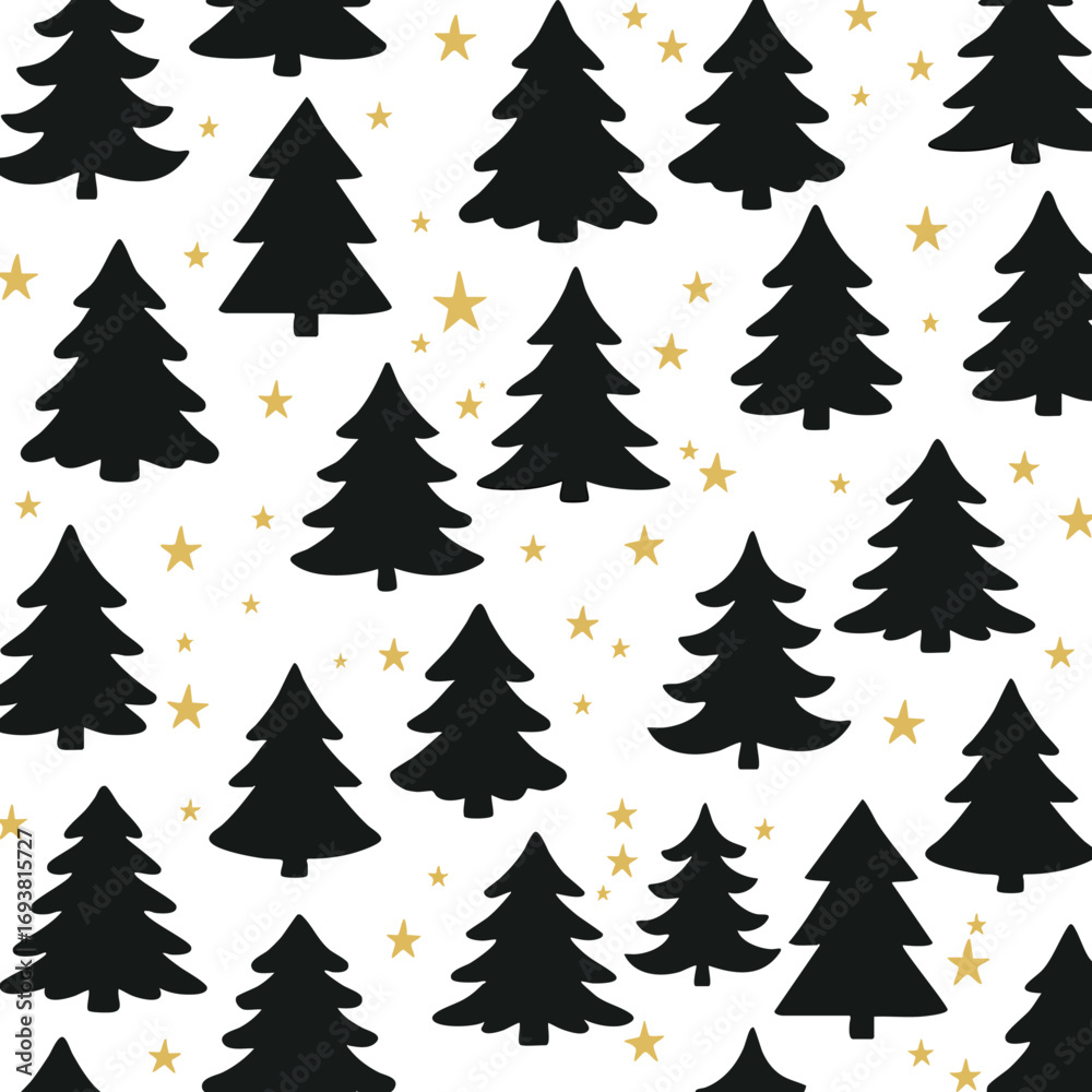 Obraz premium Christmas Tree and Star Pattern, Isolated Background. Festive Winter Decoration Elements for Holiday Party and Gift Wrapping Design