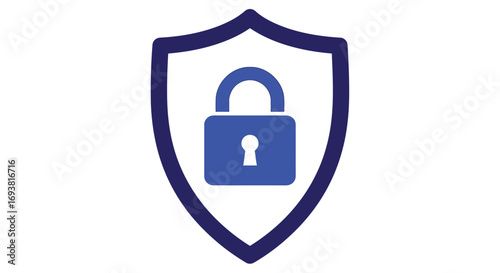 Vector illustration of blue shield with a padlock icon symbolizing security and protection