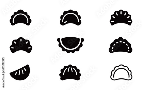A set of various dumpling icons in vector format, representing different types of food and cuisine.