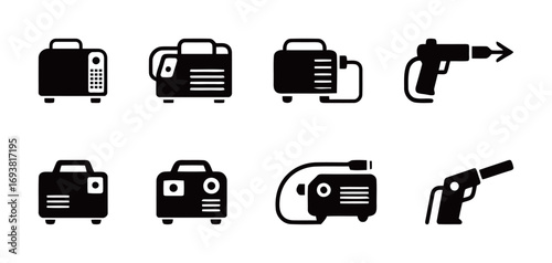 A set of different air pump and generator icons in vector format, representing tools and equipment.