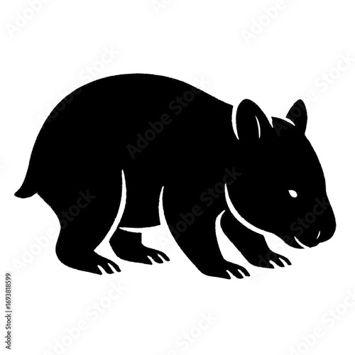 A black silhouette of a wombat standing on its four legs isolated on white background silhouette