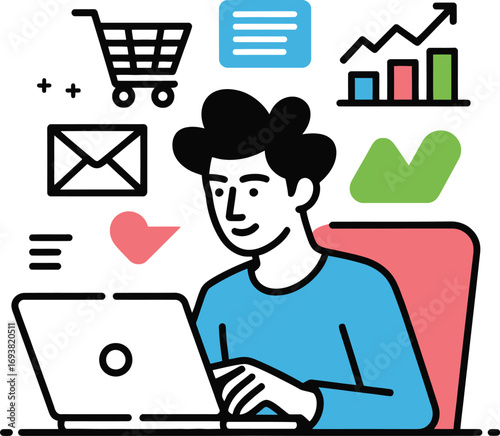 Young professional analyzing business growth chs while managing online orders and communications