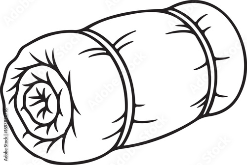 Vector art of a hand-drawn illustration of a rolled-up Blanket