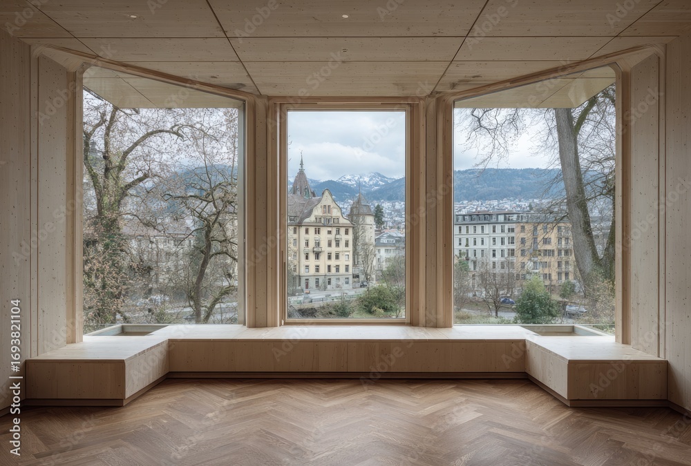 Fototapeta premium Light-filled room with city views