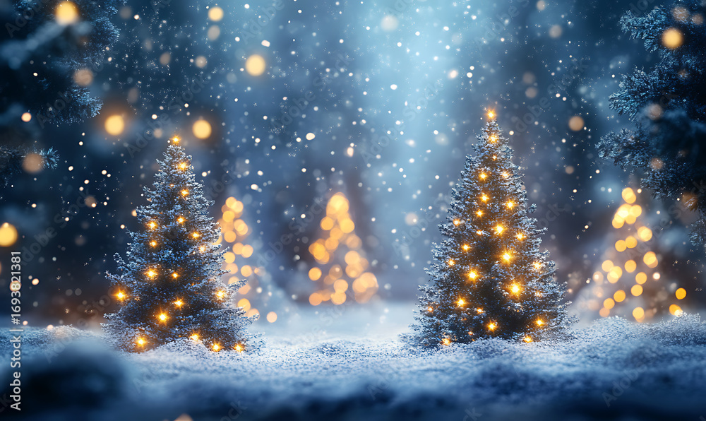 Obraz premium Christmas and New Year background with festive decorations, snowflakes, and holiday-themed elements. Ideal for greeting cards, invitations, and seasonal designs.